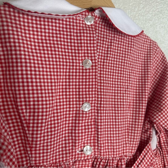 Anavini Collared Gingham Smocked/Embroidered Gingerbread Christmas Red Dress - Picture 9 of 10